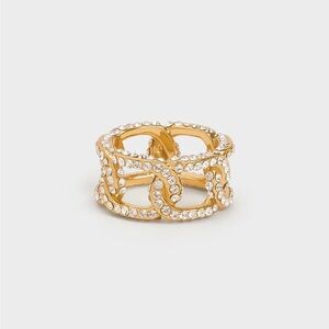 Charles & Keith Gabine Swarovski Crystal Chain link ring - Gold in size small